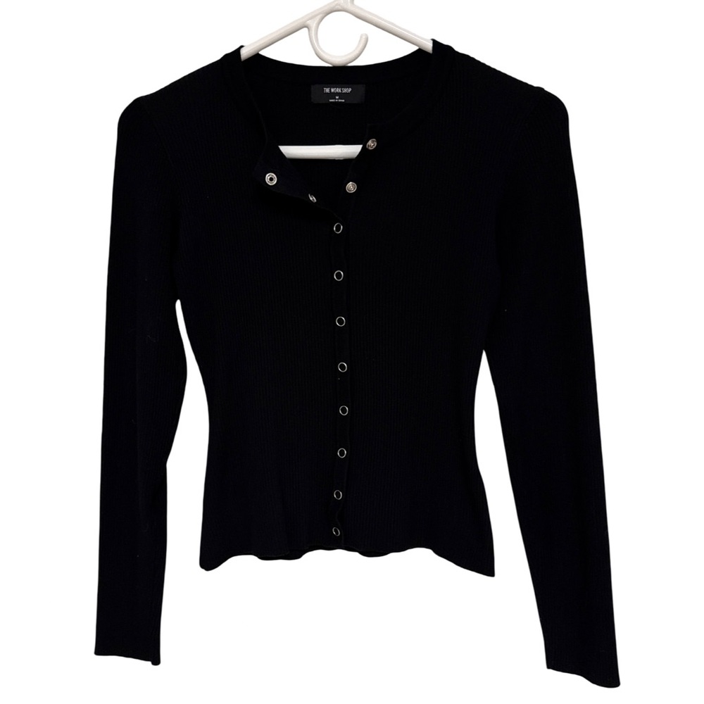 The Workshop Republic Clothing Black Button-Down Sweater Stretchy Women’s Medium